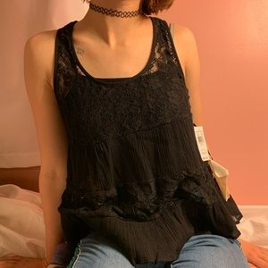 Black lace tank top blouse